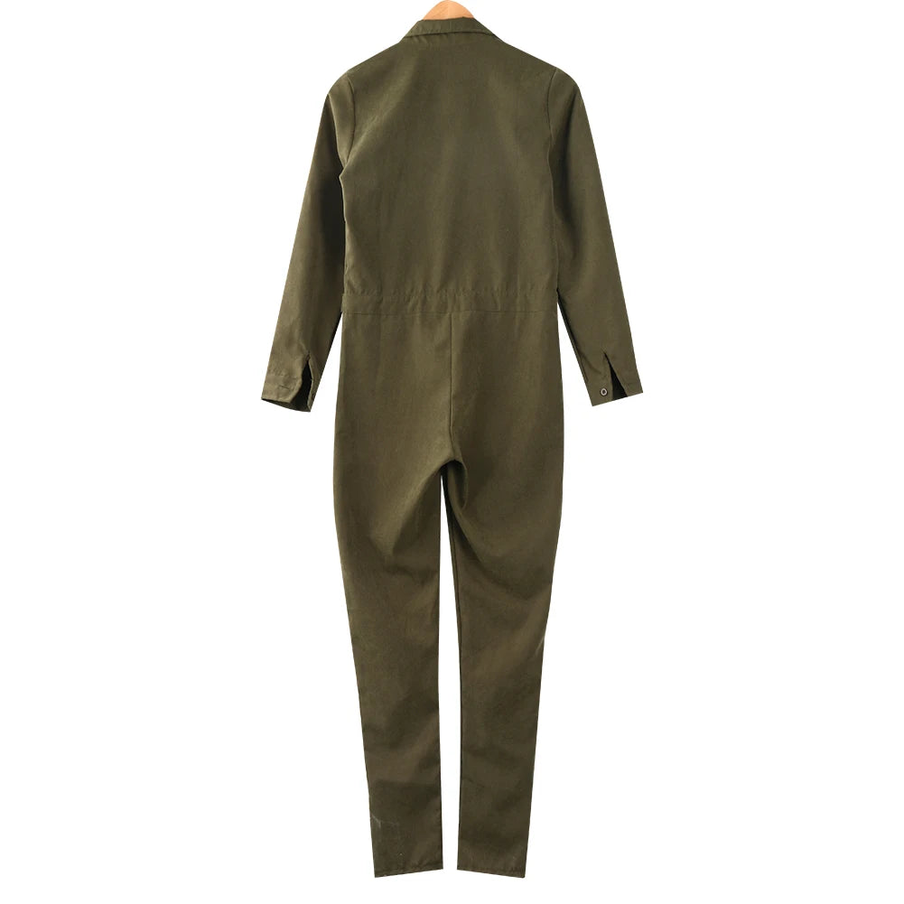 Jumpsuit in Army Green with Utility Pockets - army green back view