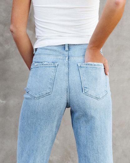 Straight-Leg Jeans in Light Wash Denim - rear pocket close-up