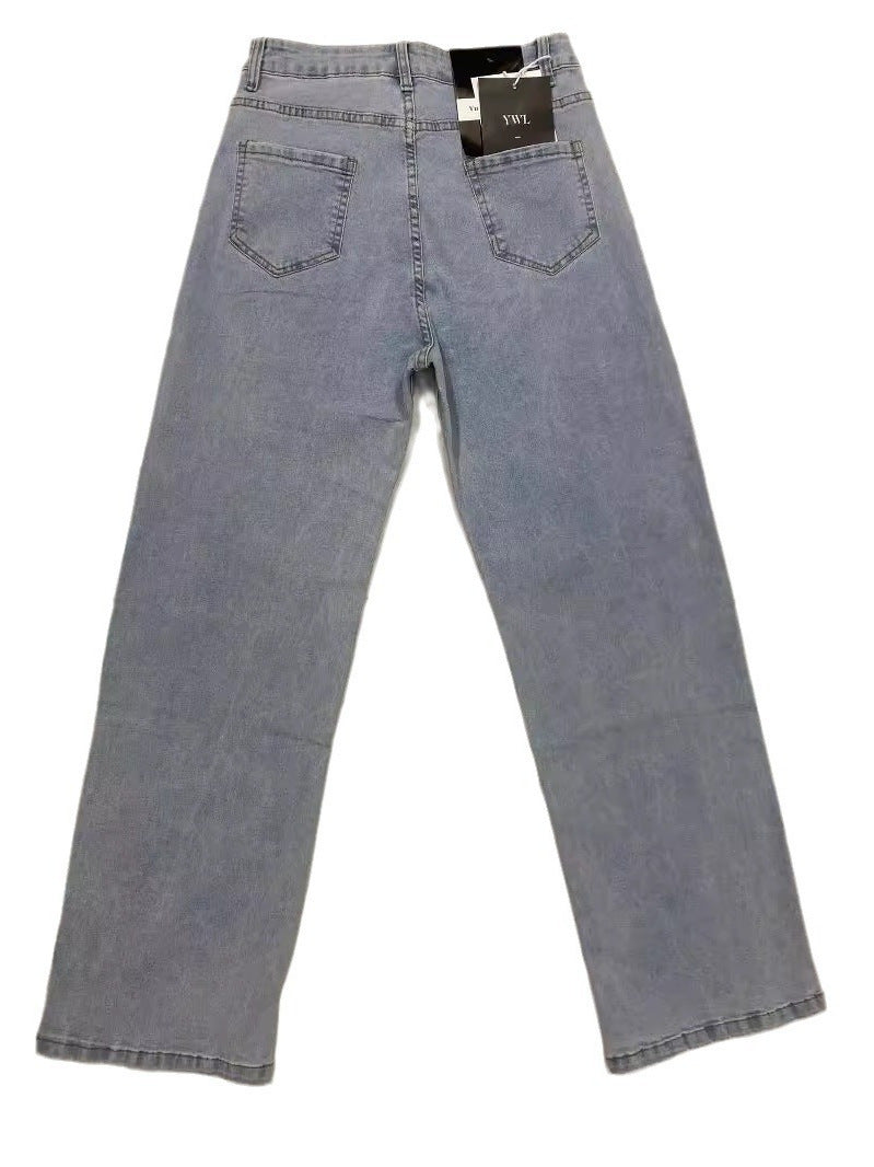 Wide-Leg Jeans in High-Waist Stretch Denim - snow blue back pockets
