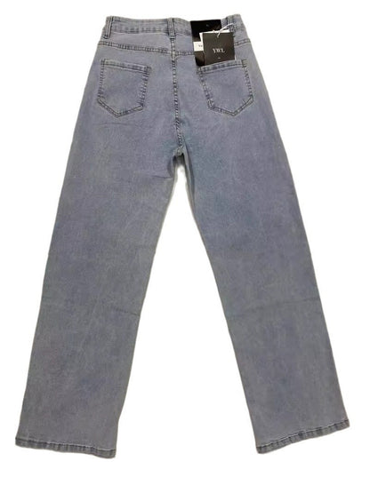 Wide-Leg Jeans in High-Waist Stretch Denim - snow blue back pockets