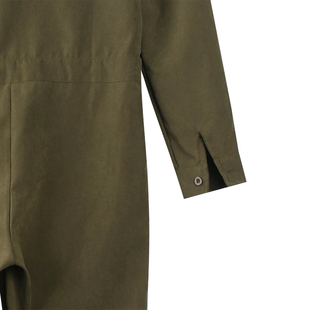 Jumpsuit in Army Green with Utility Pockets - army green cuff detail