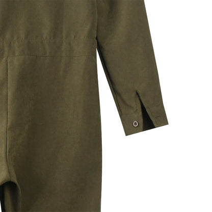 Jumpsuit in Army Green with Utility Pockets - army green cuff detail