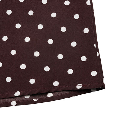 Maxi Dress with Polka Dot Halterneck Tie-Back - Coffee Brown print close-up