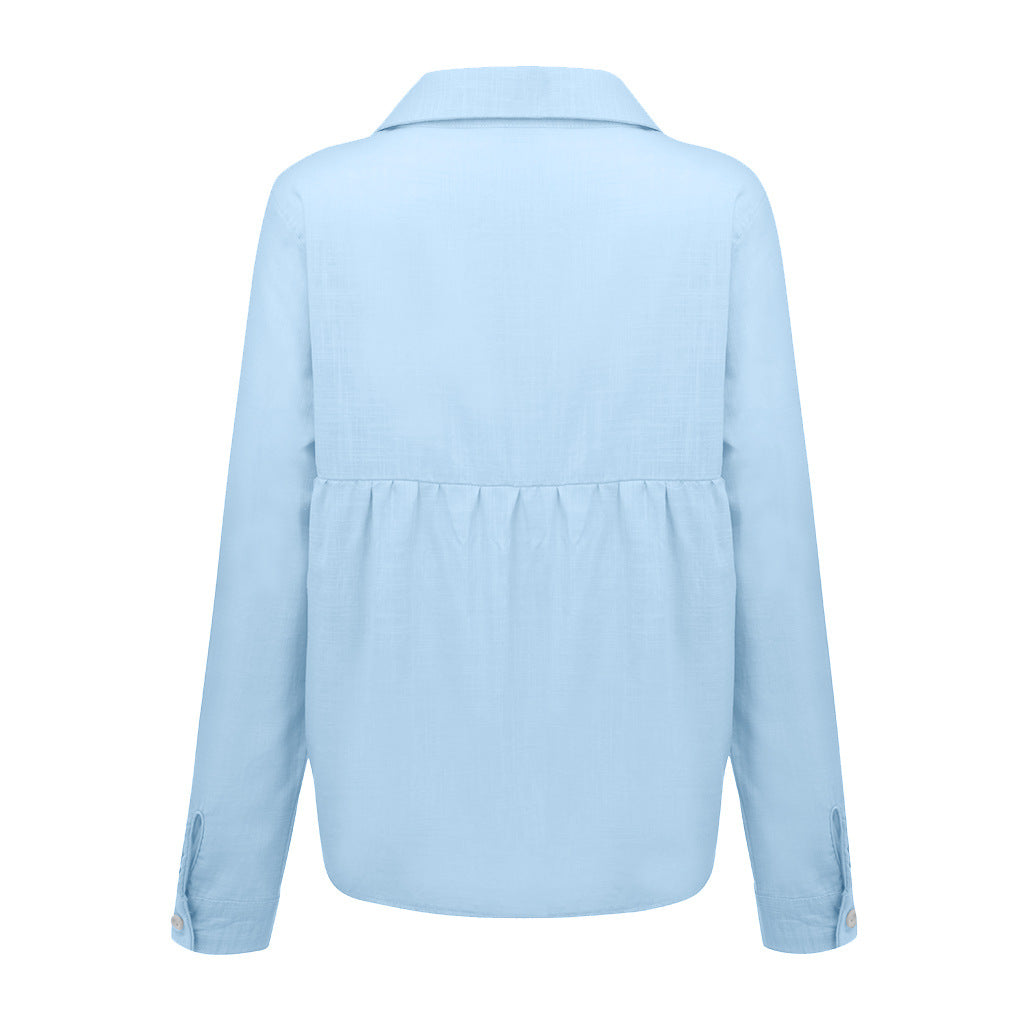 Blouse in Linen Blend with Relaxed Fit - blue studio back