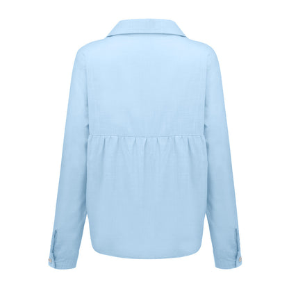 Blouse in Linen Blend with Relaxed Fit - blue studio back