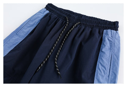 Navy Contrast-Pocket Ankle-Tie Sports Trousers - elastic drawstring waist detail