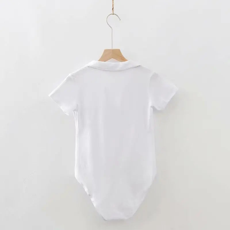 Bodysuit with Polo Collar in Black, Red or White - white back view