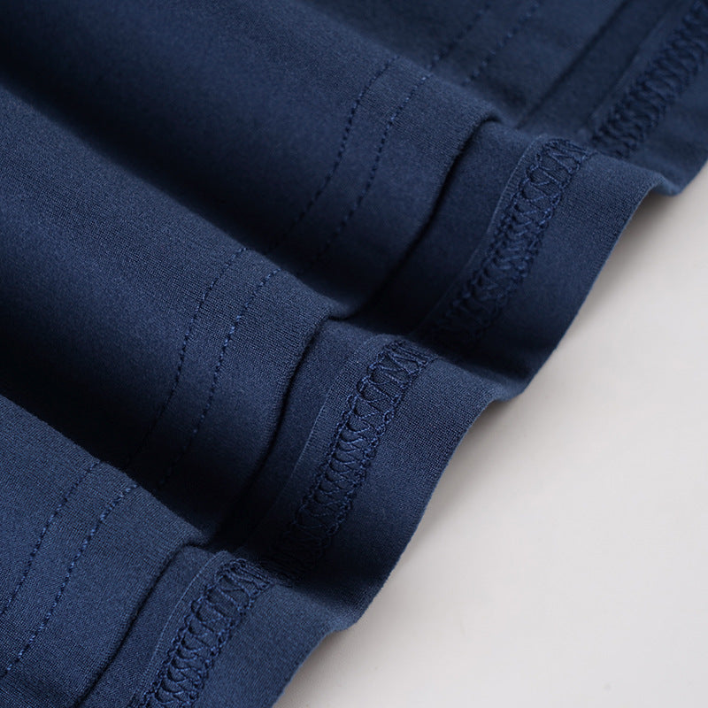 Long Sleeve Babydoll Top in Navy with Lace-Trim V-Neck - navy fabric close-up
