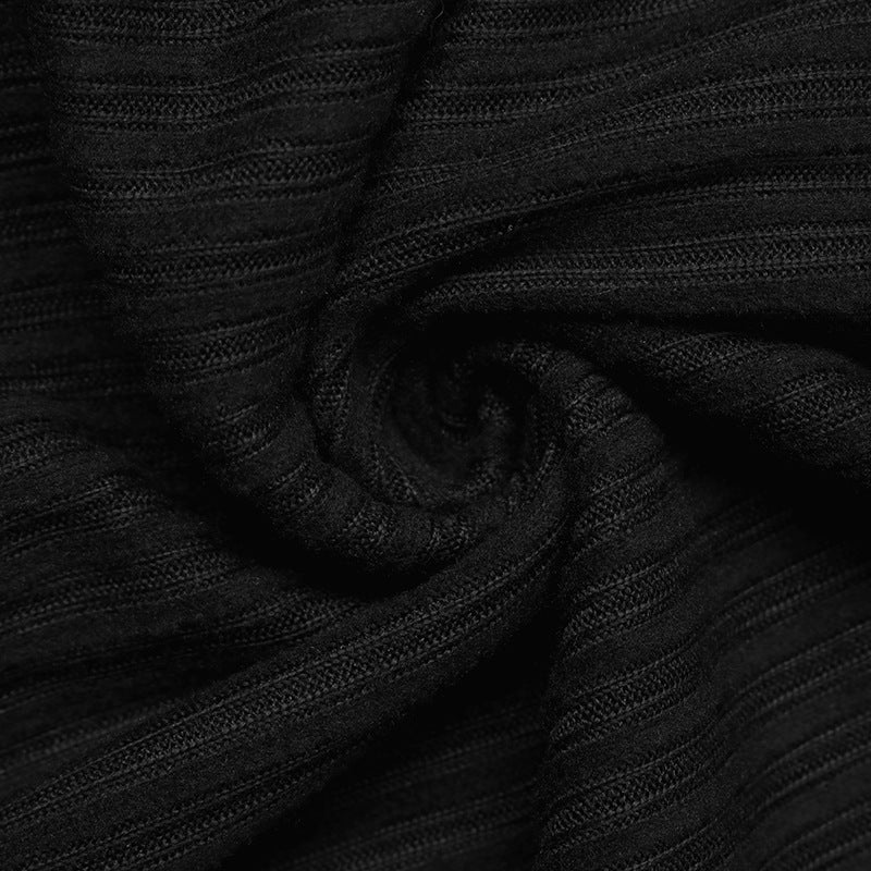 Ribbed Top in Black with Bow-Back Detail - black ribbed texture close-up