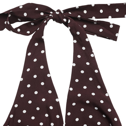 Maxi Dress with Polka Dot Halterneck Tie-Back - Coffee Brown halterneck tie detail