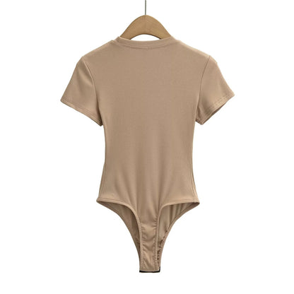 Bodysuit in Stretch Cotton with Short Sleeves - back view