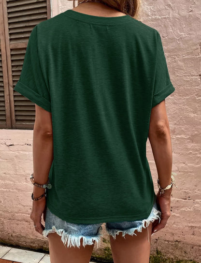 V-Neck Button Detail T-Shirt - green back view