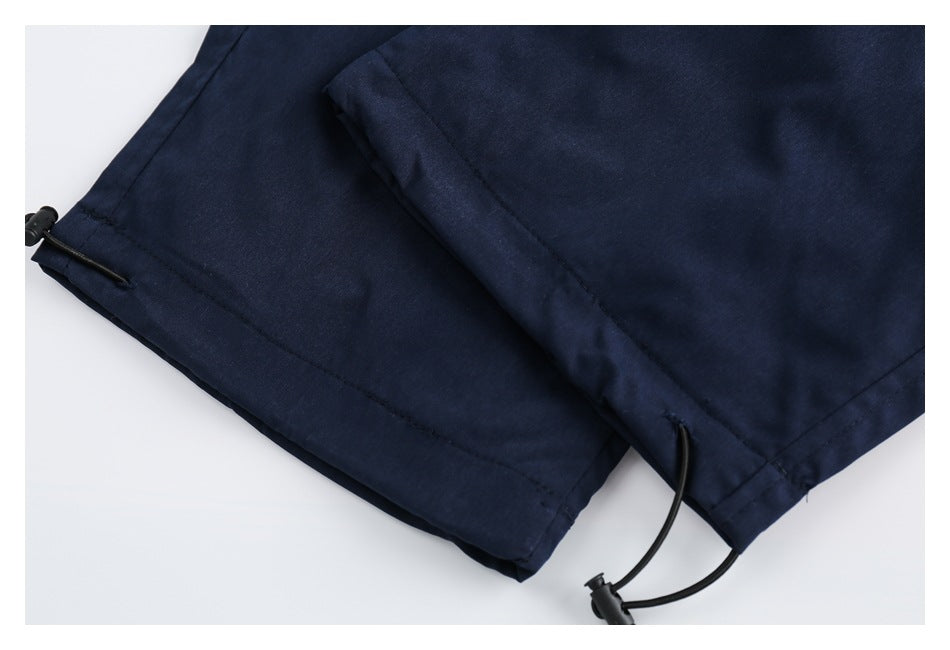 Navy Contrast-Pocket Ankle-Tie Sports Trousers - adjustable ankle toggle detail