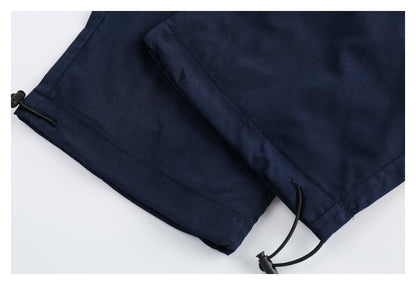 Navy Contrast-Pocket Ankle-Tie Sports Trousers - adjustable ankle toggle detail