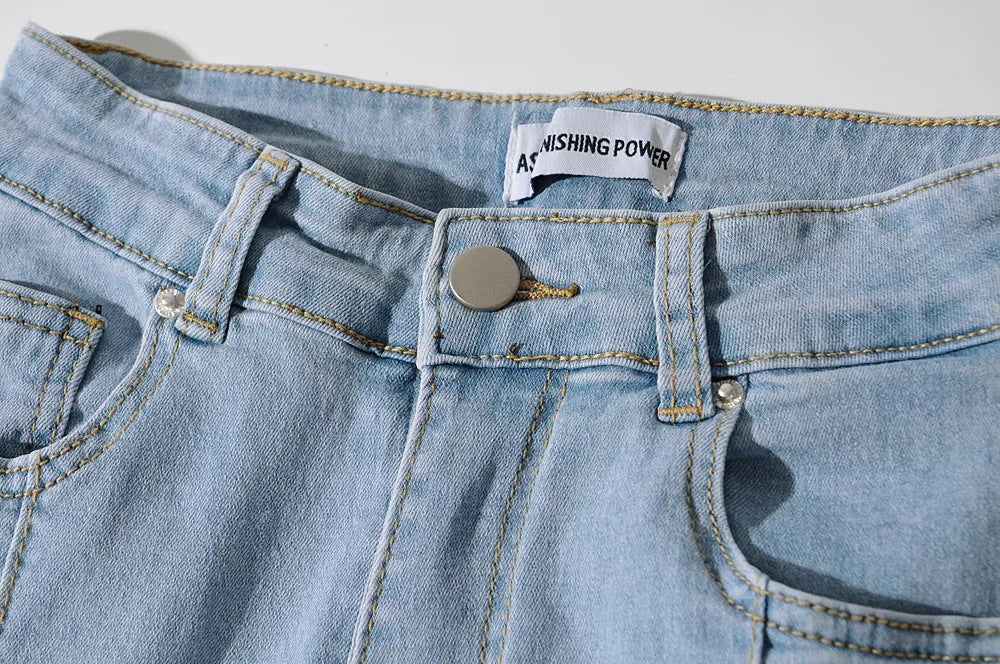 Bootcut Jeans with High Waist and Back Cut-Out - light blue front waistband detail