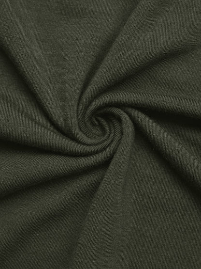 Long Sleeve Top in Dark Green with Off-Shoulder Drape - dark green fabric texture
