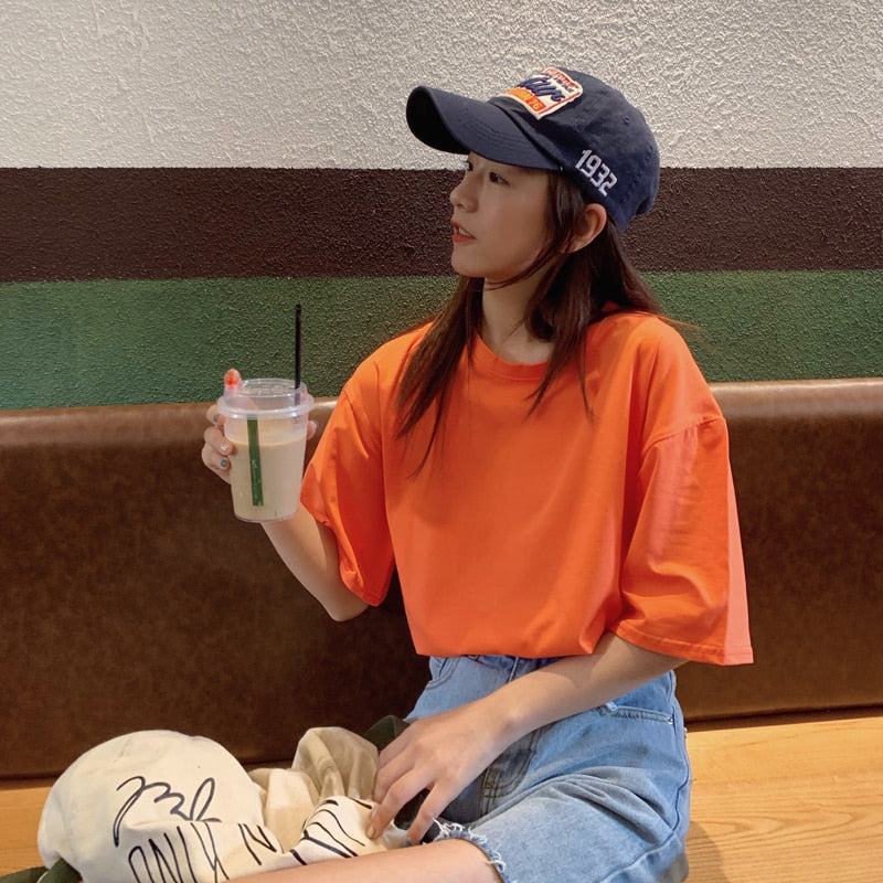 T-Shirt in Candy Colours with Relaxed Fit - orange casual outfit