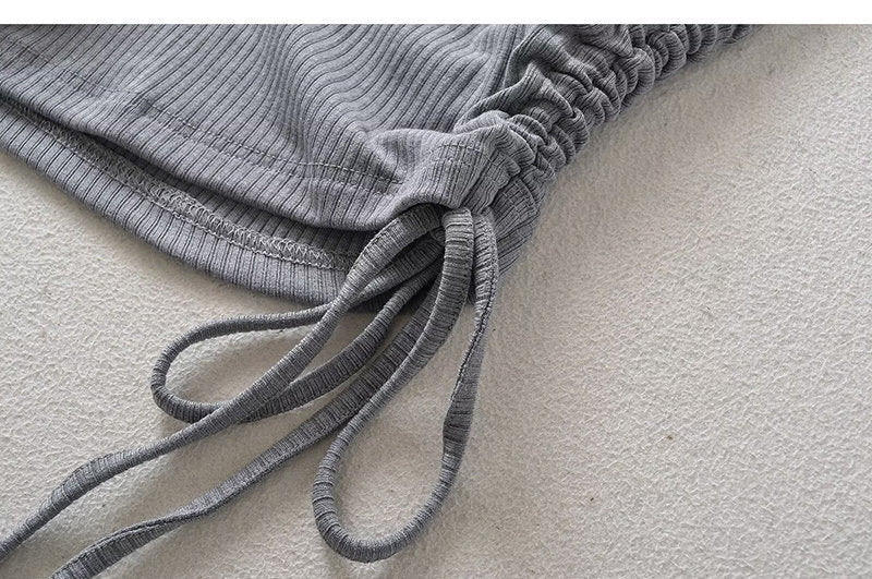Playsuit with Hooded Cowl Neck and Ruched Sides - grey side drawstring detail