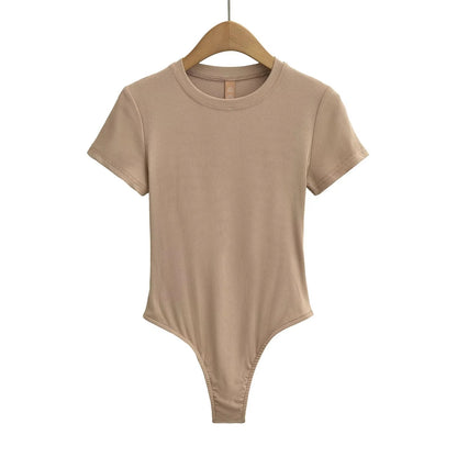 Bodysuit in Stretch Cotton with Short Sleeves - front view