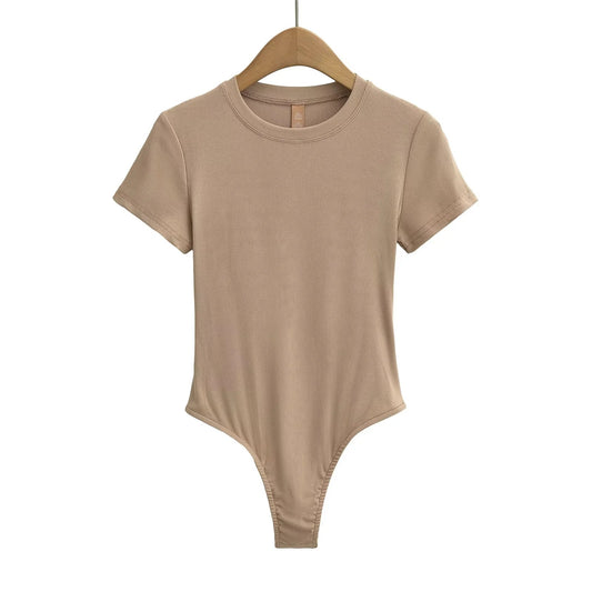 Bodysuit in Stretch Cotton with Short Sleeves - front view