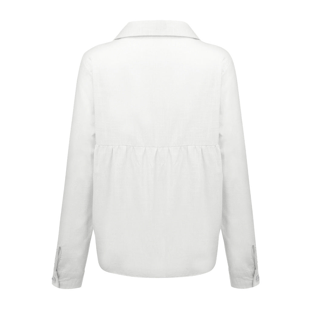 Blouse in Linen Blend with Relaxed Fit - white studio back