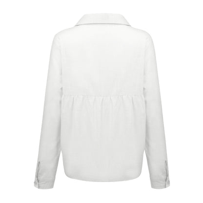 Blouse in Linen Blend with Relaxed Fit - white studio back