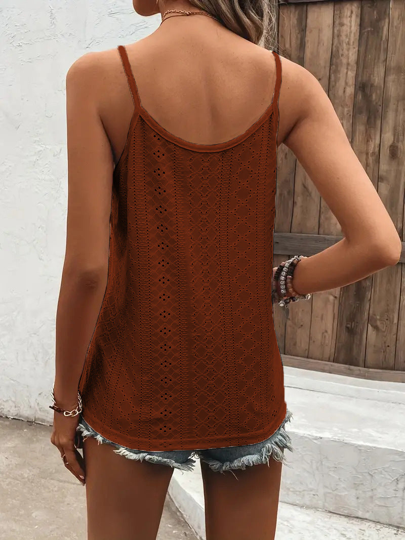 Cami Top with Scalloped Lace Trim - brown back view