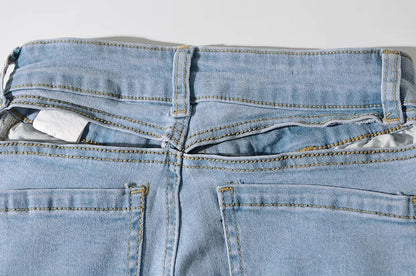 Bootcut Jeans with High Waist and Back Cut-Out - light blue back waistband detail
