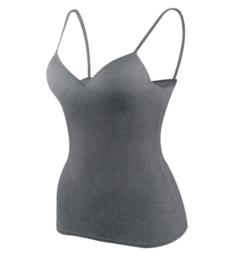 Cami Top with Built-In Bra in 12 Colours - dark gray back view flat lay