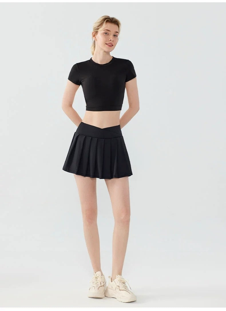Sports Crop Top with Built-In Cups and Open Back - black full-length front view