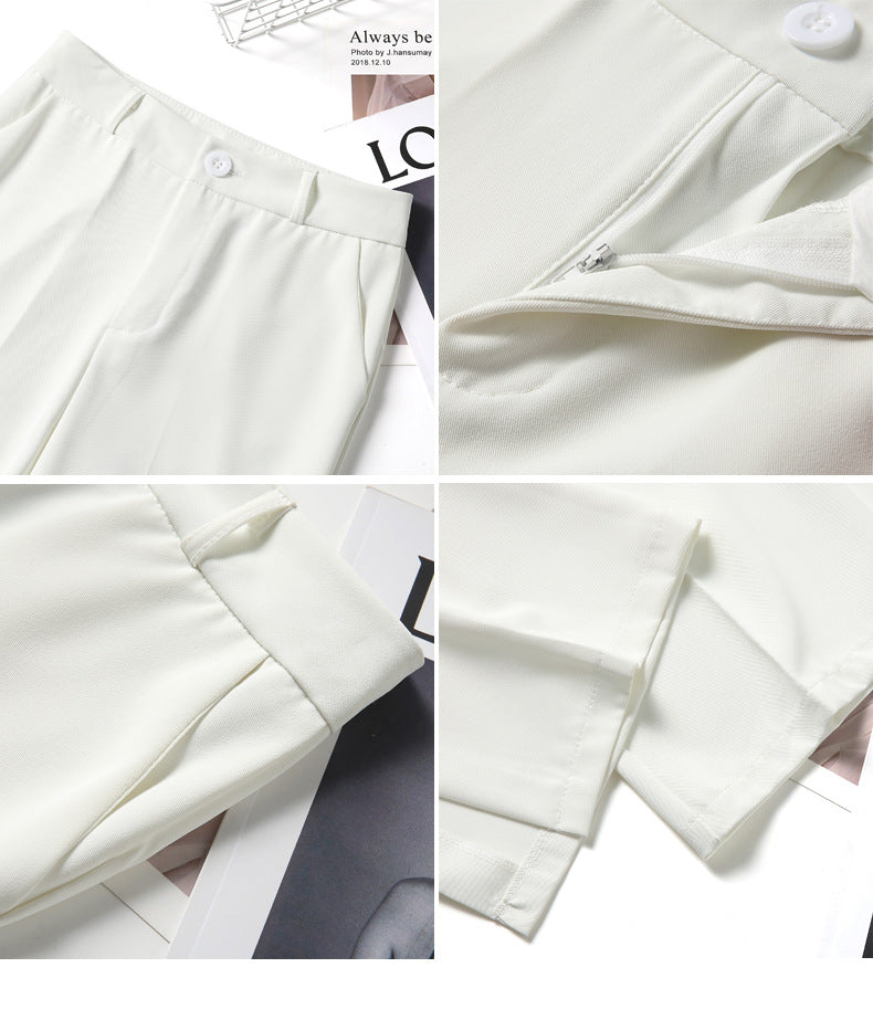 High-Waist Front-Slit Wide-Leg Trousers - white waistband and slit detail