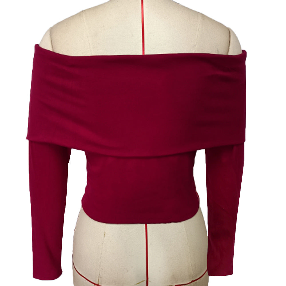 Top in Wine Red with Draped Bardot Neck - wine red back flat view