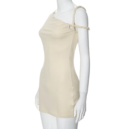 Mini Dress with One-Shoulder Twist Detail - Light Apricot side mannequin view