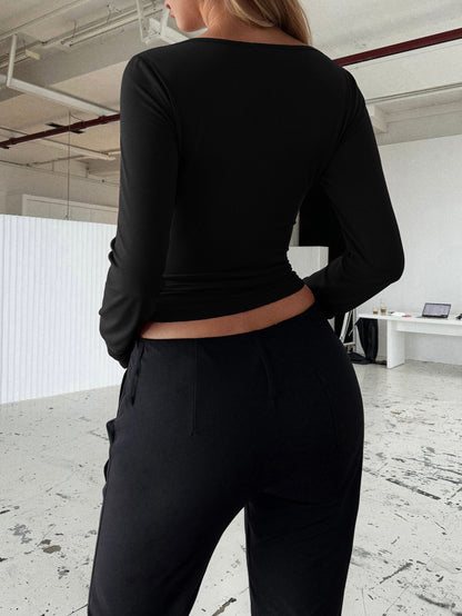 Corset Top with Lace Cups and Long Sleeves - black back view