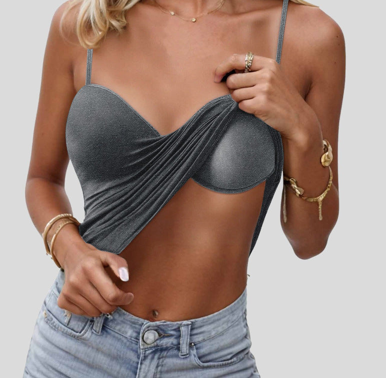 Cami Top with Built-In Bra in 12 Colours - dark gray support detail