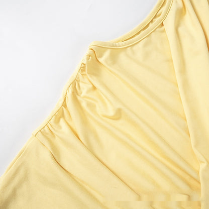 Top in Butter Yellow with One-Shoulder Drape - ruched neckline detail