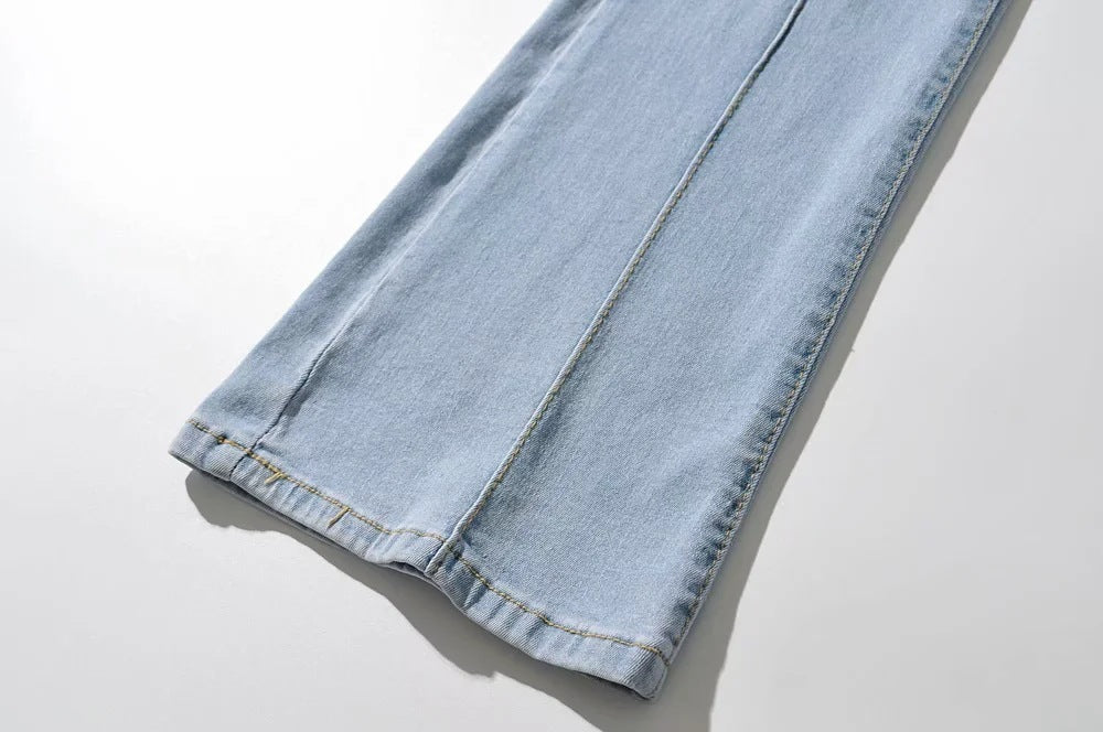 Bootcut Jeans with High Waist and Back Cut-Out - light blue split bootcut hem