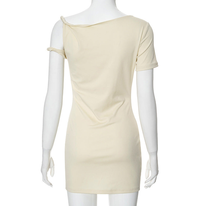 Mini Dress with One-Shoulder Twist Detail - Light Apricot back view