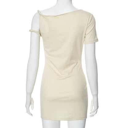 Mini Dress with One-Shoulder Twist Detail - Light Apricot back view