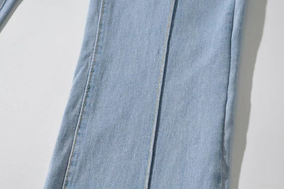 Bootcut Jeans with High Waist and Back Cut-Out - light blue centre seam close-up