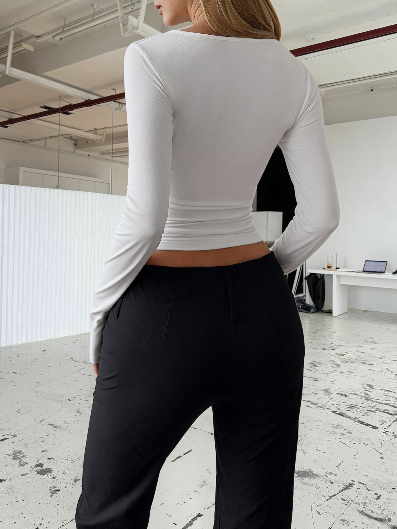 Corset Top with Lace Cups and Long Sleeves - white back view