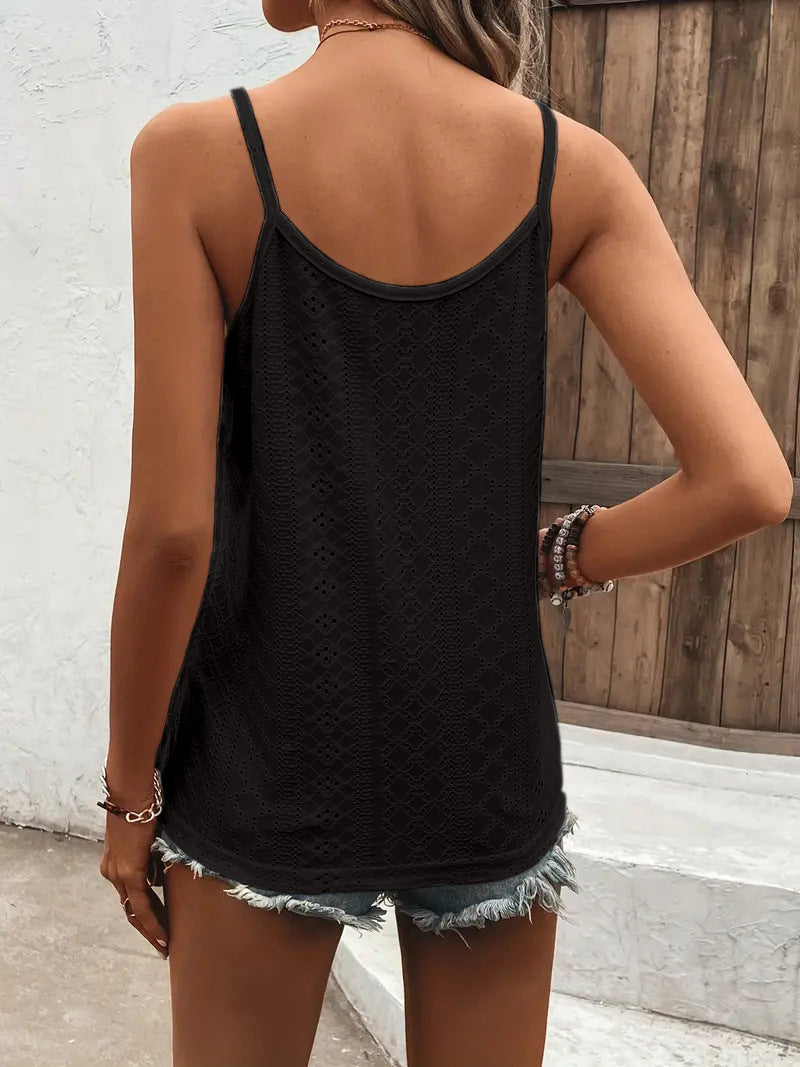 Cami Top with Scalloped Lace Trim - black back view