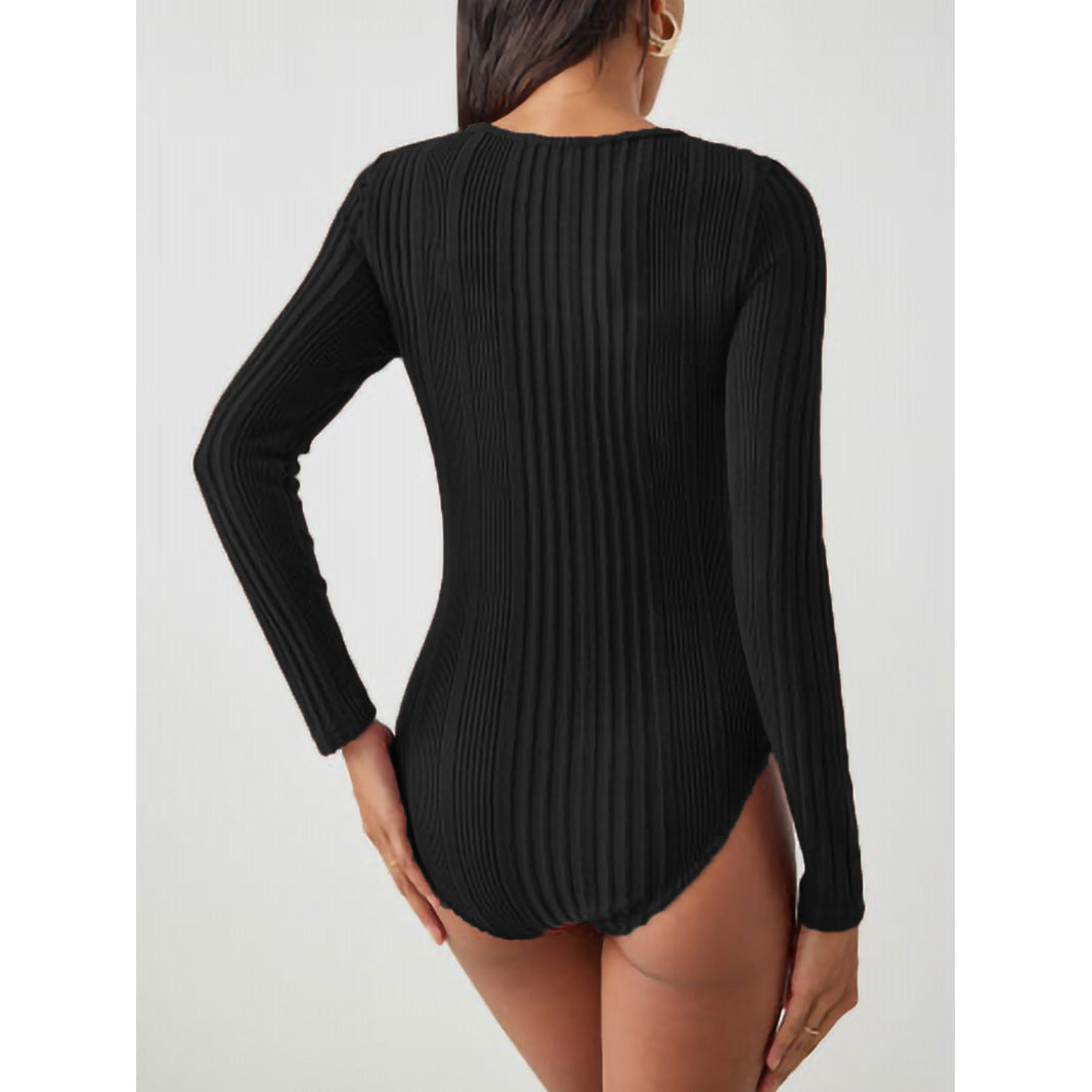 Bodysuit in Ribbed Knit with Keyhole Cut-Out - black back view