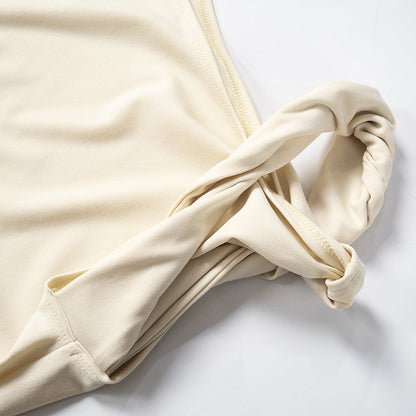 Mini Dress with One-Shoulder Twist Detail - Light Apricot twisted shoulder detail