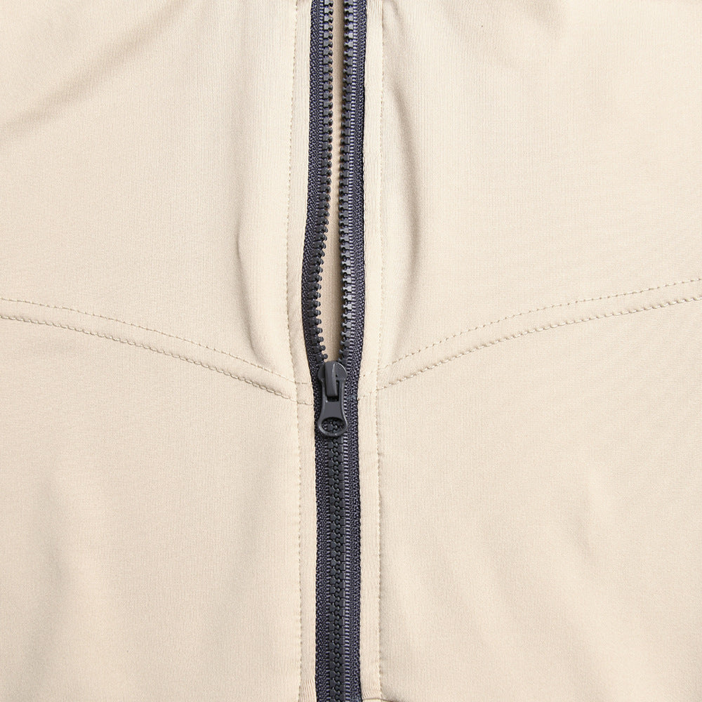 Playsuit with Zip Front and Flared Shorts - khaki zip close-up