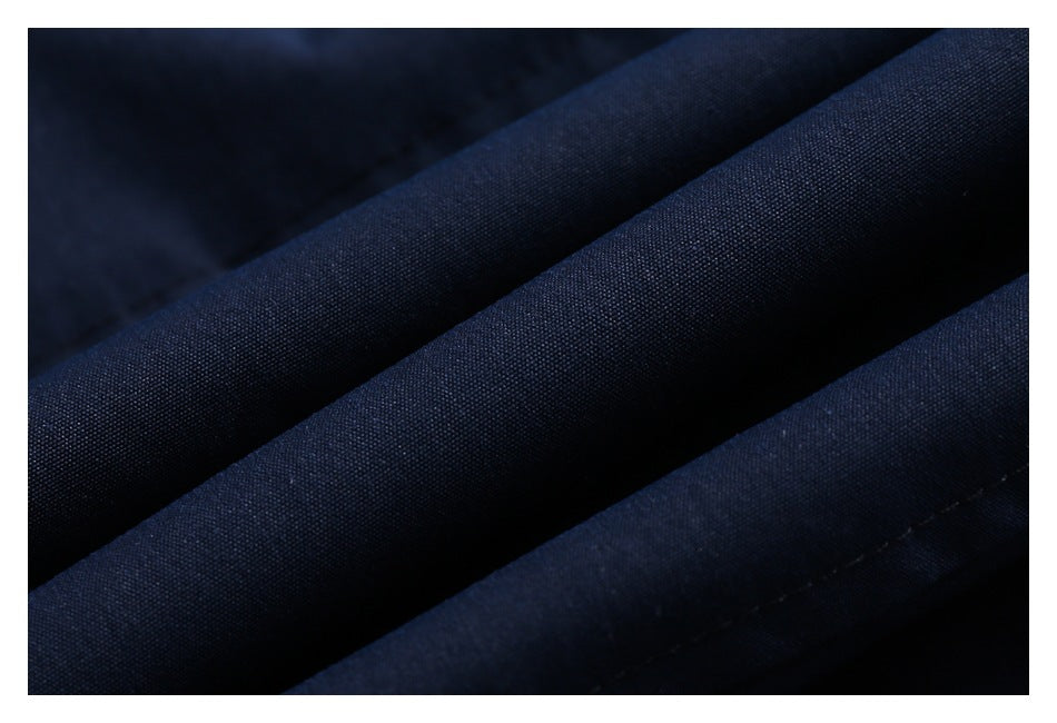 Navy Contrast-Pocket Ankle-Tie Sports Trousers - navy polyester fabric close-up