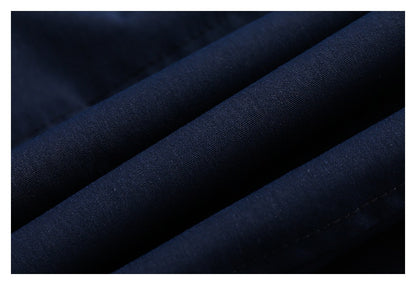 Navy Contrast-Pocket Ankle-Tie Sports Trousers - navy polyester fabric close-up