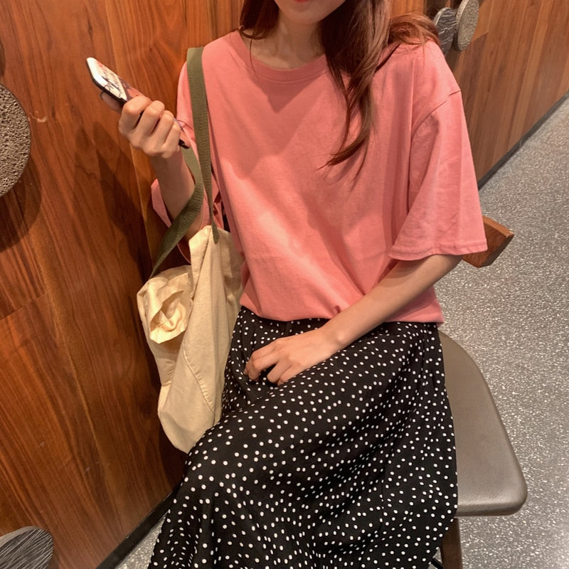 T-Shirt in Candy Colours with Relaxed Fit - pink styled outfit