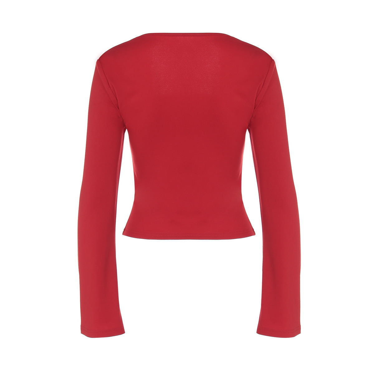 Top in Cherry Red with Square Neck and Flared Sleeves - red back view