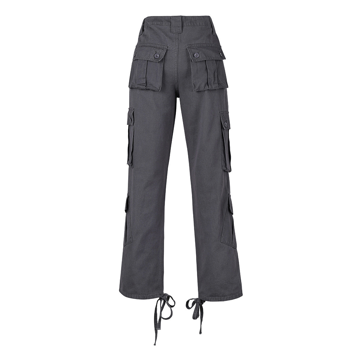 Cargo Jeans in High-Rise Multi-Pocket Utility Fit - dark grey back flat lay